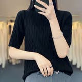 ブラック | どんなコーデにも馴染む五分袖ハーフネックニットトップス セーター ハーフタートル | maison de LATIR