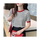 顔周りを明るく演出するバイカラーボーダーTシャツ 半袖 ストライプ | maison de LATIR | 詳細画像2 