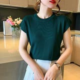 グリーン | コーデを上品に仕上げるフレンチスリーブサマーニット 冬 無地 | maison de LATIR