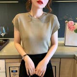 カーキ | コーデを上品に仕上げるフレンチスリーブサマーニット 冬 無地 | maison de LATIR