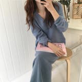 ブルー | ゆったり着られるVネックニットワンピース シンプル ルーズシルエット | maison de LATIR