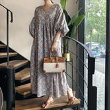 ライトブルー | 1枚で華やかな総柄マキシワンピース 五分袖 ゆったり | maison de LATIR