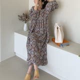 ネイビー | 1枚で華やかな総柄マキシワンピース 五分袖 ゆったり | maison de LATIR