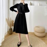 女性らしさを引き出すベルト付きのボリュームスリーブニットワンピース 長袖 ニット… | maison de LATIR | 詳細画像1 