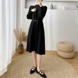 女性らしさを引き出すベルト付きのボリュームスリーブニットワンピース 長袖 ニット… | maison de LATIR | 詳細画像6 