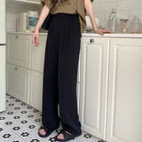 ブラック | カジュアルさが可愛いハイウエストスラックスパンツ ワイドパンツ 韓国 | maison de LATIR