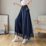 ネイビー | 動くたびにヒラッと揺れる大人なシフォンフレアパンツ 女性らしい ロング丈 | maison de LATIR