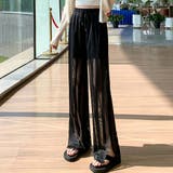 ブラック | 涼し気な素材が夏 夏らしい縦ストライプシースルーロングパンツ カジュアル | maison de LATIR