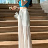 ホワイト | 涼し気な素材が夏 夏らしい縦ストライプシースルーロングパンツ カジュアル | maison de LATIR