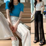 涼し気な素材が夏 夏らしい縦ストライプシースルーロングパンツ カジュアル | maison de LATIR | 詳細画像1