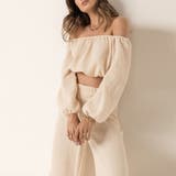 ベージュ | ショートトップス×ロングワイドパンツセットアップ オフショルダー ハイウエスト | maison de LATIR