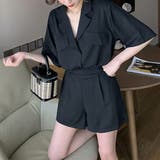 ブラック | 大人っぽさ溢れる半袖開襟シャツ+ショートパンツセットアップ きれいめ カジュアル | maison de LATIR
