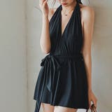ブラック | 背中魅せが華やかなホルターネックワンピース水着 バックリボン ウエストリボン | maison de LATIR