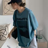 ブルー | ビッグシルエットが可愛いオーバーサイズTシャツ カジュアル ミドル丈 | maison de LATIR