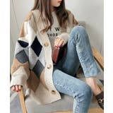 ベージュ | カーディガン アーガイル ダイヤ | maison de LATIR