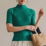 グリーン | 《9色展開》華奢見えリブは大人のためのトップス。きちんと感が出る半袖サマーニット… | maison de LATIR