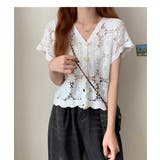 夏服に映える透け感フラワーレースの半袖Vネックショート丈カーディガントップス | maison de LATIR | 詳細画像6 
