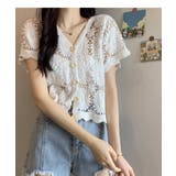 夏服に映える透け感フラワーレースの半袖Vネックショート丈カーディガントップス | maison de LATIR | 詳細画像8 