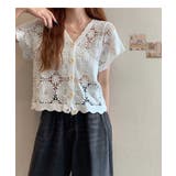 夏服に映える透け感フラワーレースの半袖Vネックショート丈カーディガントップス | maison de LATIR | 詳細画像9 