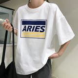 ホワイト | 夏服メンズライクなサイズ感が可愛いオーバーサイズロゴT 二の腕も日差しもさりげな… | maison de LATIR