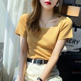 イエロー | スクエアネックで大人ぽく半袖リブニット韓国ファッション 春 セクシー | maison de LATIR