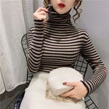 ベージュ | シンプルなのに主役級！1枚でも重ね着にも◎ボーダータートルネックセーター ストラ… | maison de LATIR