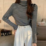 グレー | シンプルなのに主役級！1枚でも重ね着にも◎ボーダータートルネックセーター ストラ… | maison de LATIR