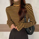 イエロー | シンプルなのに主役級！1枚でも重ね着にも◎ボーダータートルネックセーター ストラ… | maison de LATIR