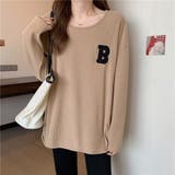 ブラウン | カジュアル感が可愛いワッフル地長袖トップス Tシャツ スリット | maison de LATIR