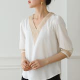 ホワイト | 深めVネックがオシャレな刺繍デザインシャツ 夏 夏 | maison de LATIR