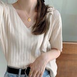ライトレモン | すっきりしたシルエットが女性らしいVネックサマーニット 冬 半袖 | maison de LATIR