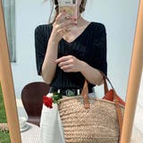 ブラック | すっきりしたシルエットが女性らしいVネックサマーニット 冬 半袖 | maison de LATIR