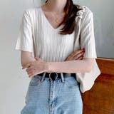 ホワイト | すっきりしたシルエットが女性らしいVネックサマーニット 冬 半袖 | maison de LATIR