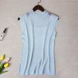 ブルー | 透け感がオシャレなハイネックノースリーブニットトップス 春 シースルー | maison de LATIR