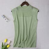 グリーン | 透け感がオシャレなハイネックノースリーブニットトップス 春 シースルー | maison de LATIR