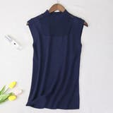 ネイビー | 透け感がオシャレなハイネックノースリーブニットトップス 春 シースルー | maison de LATIR