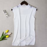 ホワイト | 透け感がオシャレなハイネックノースリーブニットトップス 春 シースルー | maison de LATIR