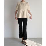 1枚で華やかさを演出するバックリボンジャガードペプラムブラウス パフスリーブ ボ… | maison de LATIR | 詳細画像11 