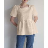 1枚で華やかさを演出するバックリボンジャガードペプラムブラウス パフスリーブ ボ… | maison de LATIR | 詳細画像12 