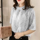 グレー | 華やかさを詰め込んだシアーフロッキー半袖ブラウス 花柄 可愛い | maison de LATIR
