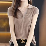 ブラウン | カジュアル過ぎず大人な印象に!襟付き半袖ニット 上品 きれいめ | maison de LATIR