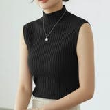 ブラック | リブデザインが上品な夏服。ボトルネックノースリーブでイージーケアだからデイリーに… | maison de LATIR