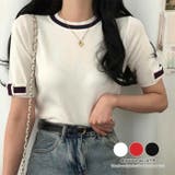 フレンチなデザインが可愛いリボンデザインリブ半袖トップス 半袖 ニット | maison de LATIR | 詳細画像1 