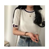 フレンチなデザインが可愛いリボンデザインリブ半袖トップス 半袖 ニット | maison de LATIR | 詳細画像4 