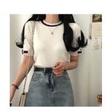 フレンチなデザインが可愛いリボンデザインリブ半袖トップス 半袖 ニット | maison de LATIR | 詳細画像5 