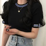 ブラック | フレンチなデザインが可愛いリボンデザインリブ半袖トップス 半袖 ニット | maison de LATIR