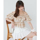 ベージュ柄 | フロントリボンオフショルブラウス | MAJESTIC LEGON 