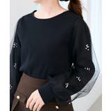 ブラック | パールチュールスリーブ長袖トップス | MAJESTIC LEGON 