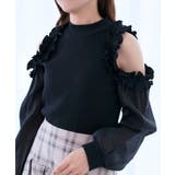 ブラック | オープンショルダーフリルカットトップス | MAJESTIC LEGON 