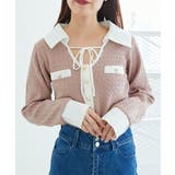 ピンクベージュ | デコルテオープンバイカラー襟ニット | MAJESTIC LEGON 